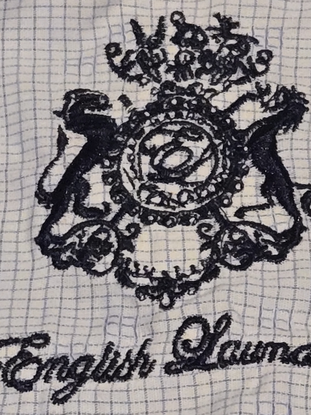 English Laundry White and Navy Checked Dress Shirt with Embroidered Crest